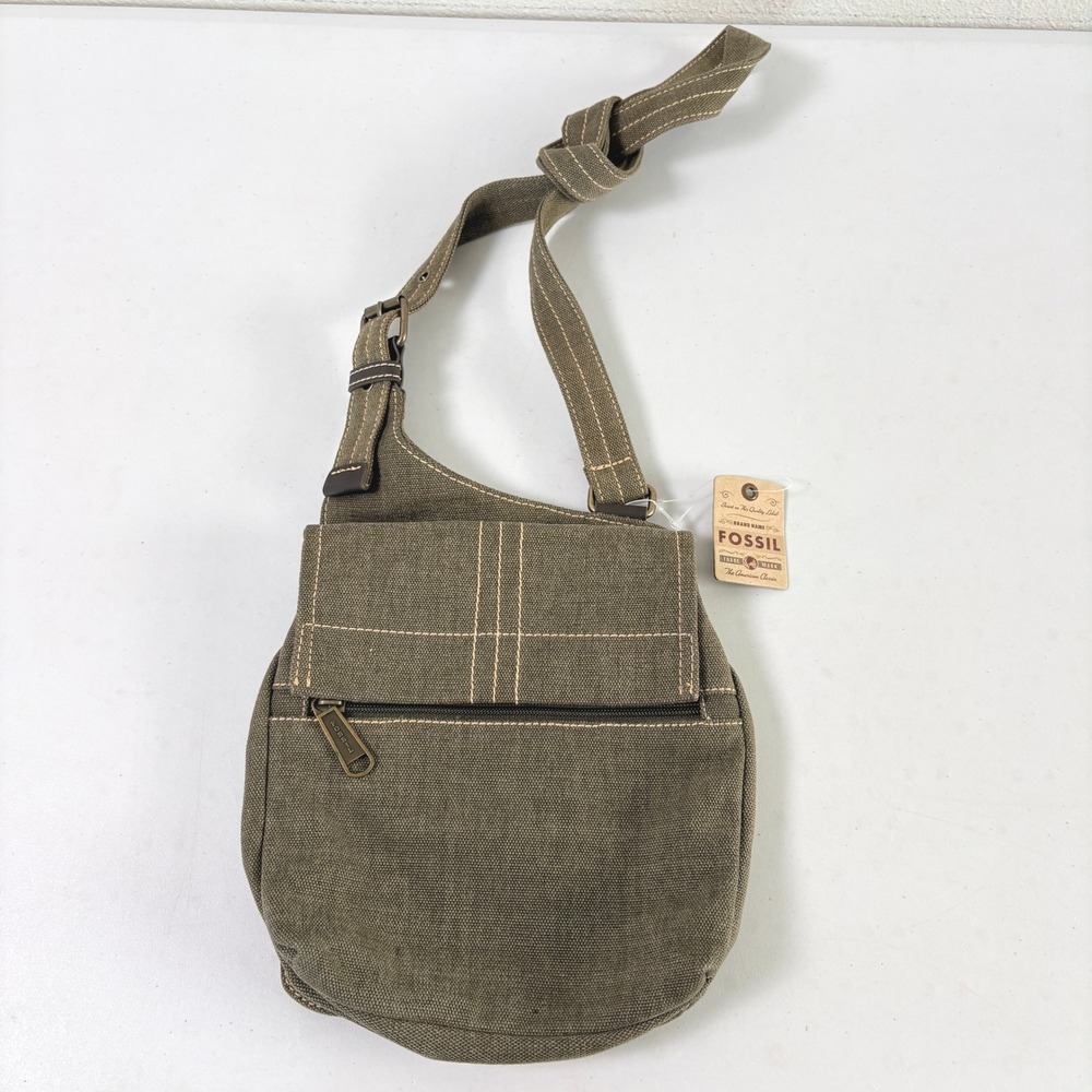 Fossil Mini Travel Bag Olive Green Canvas Crossbody Purse SL3697345 NWT